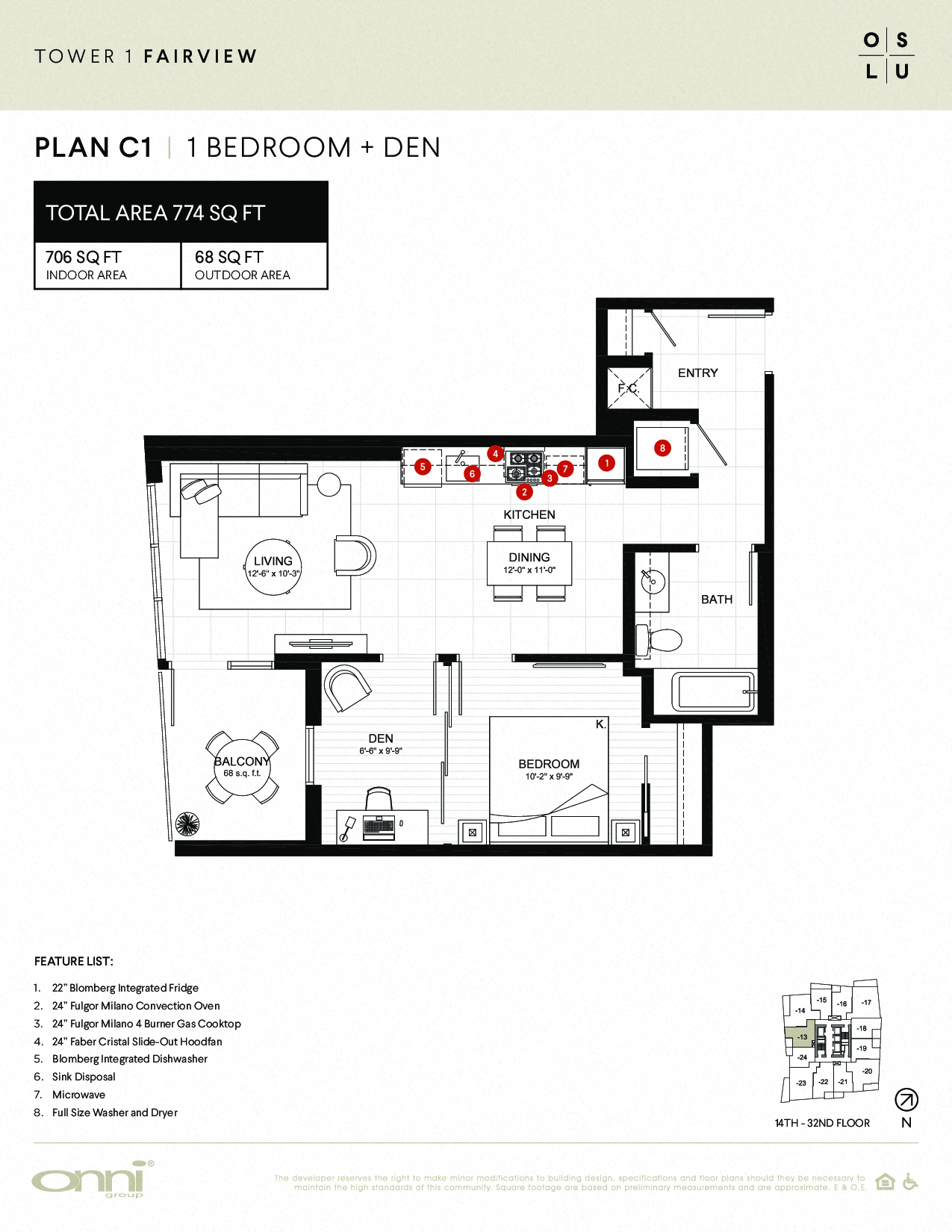Floor plan for 1 bed, 1 bath, 706 sqft